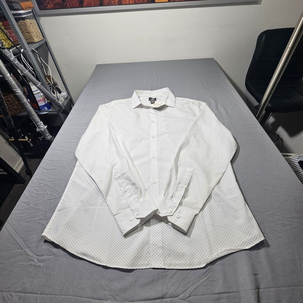 NWT H&M Slim Fit Easy Iron Turndown Shirt Men XL White Black Micro Dot Pattern